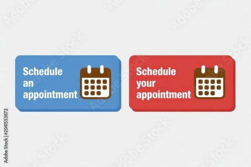 Two colorful buttons for scheduling an appointment isolated on white background