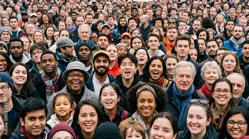 Diverse Crowd of People Smiling and Looking at Camera - Large Group Portrait