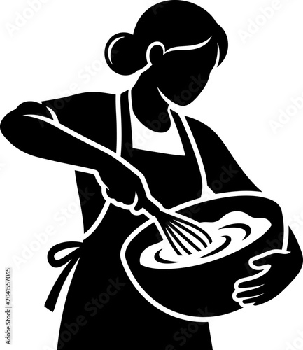 Bild auf Leinwand Woman wearing apron mixing food in bowl with whisk at home kitchen  cooking prep