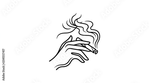 Tableau sur toile Hand Holding a Smoking Cigar with Smoke Wisps.
