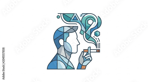 Photos Man smoking a cigarette in abstract geometric style.