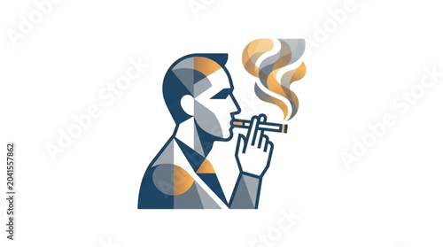 Foto Man smoking a cigar in profile with smoke rising.
