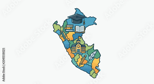 Tableau sur toile Map of Peru filled with educational symbols and icons.