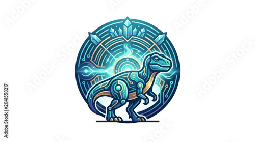 Mechanical Tyrannosaurus Rex Dinosaur with Futuristic Energy Circle.