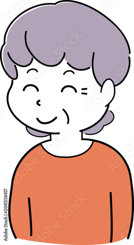 ニコニコ笑う女性のシンプルイラスト（おばあさん・中年女性・シニア・表情・人物素材） / Simple Illustration of a Smiling Senior Woman
