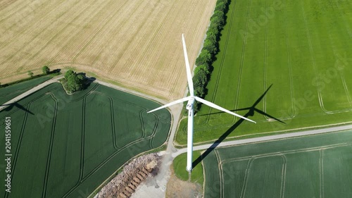 aerial view of Lissett Airfield wind farm. industrial wind turbines producing green clean renewable energy  in East Riding of Yorkshire