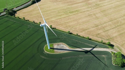aerial view of Lissett Airfield wind farm. industrial wind turbines producing green clean renewable energy  in East Riding of Yorkshire