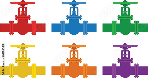 Tableau sur toile Set of colorful industrial gate valves vector illustrations for pipeline systems