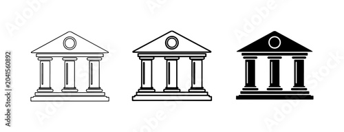 Classical Building Icons, Government Architecture Symbols, Finance Institution Graphics