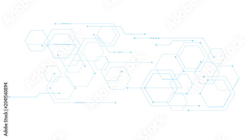 Futuristic blue hexagon network background, abstract digital technology connection lines, geometric honeycomb pattern for corporate presentation