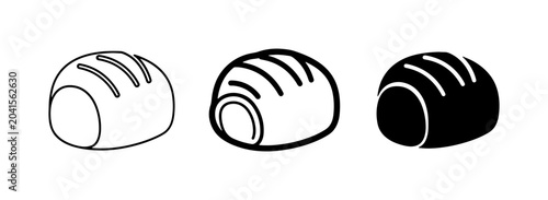 Bread Icons Set: Loaf, Roll, Baguette Styles, Black and White