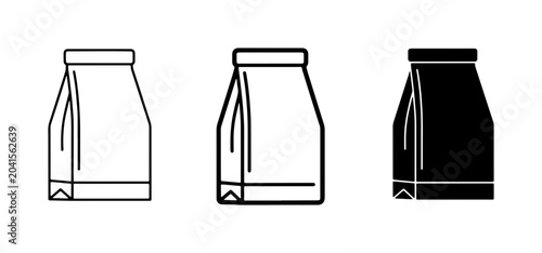 Paper Bag Icons, Set of 3, Simple Vector Graphics for Food and Shopping