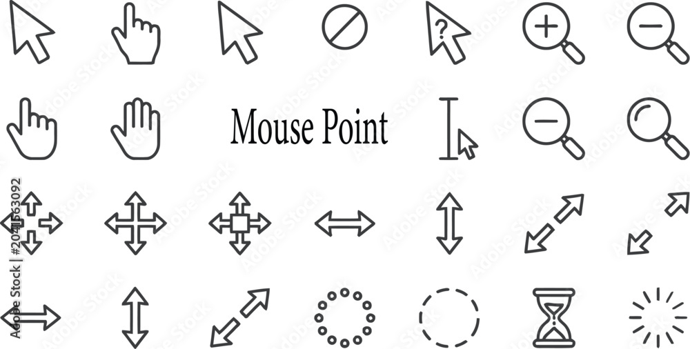 Fototapeta premium Black computer mouse pointer icons set