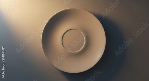 Top View of Minimalist Beige Ceramic Saucer with Dramatic Side Lighting
