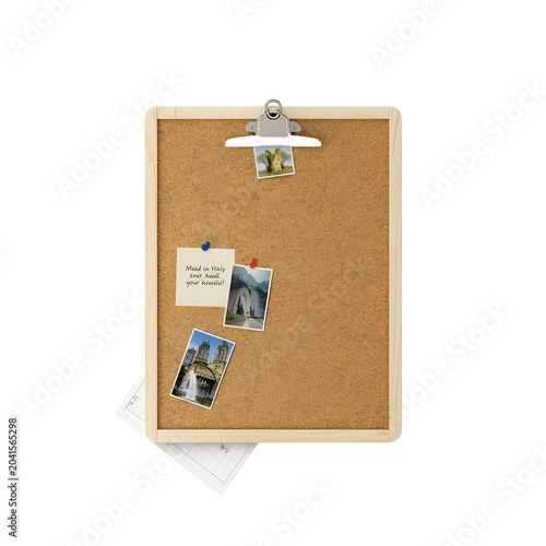 A wooden-framed cork clipboard isolated on a white background