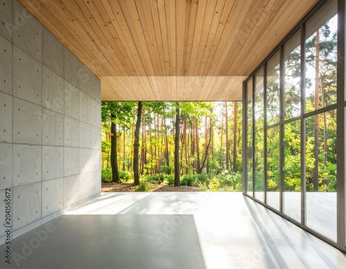 Modern Architecture Seamlessly Blends Indoor Space with Lush Forest Outdoors.