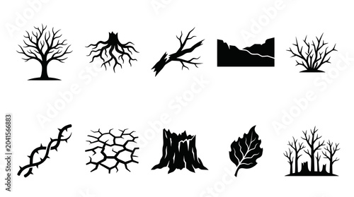 Dead Trees and Dry Cracked Earth Nature Elements