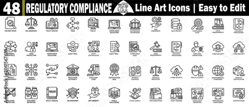 Fotografie Regulatory compliance line art icons
