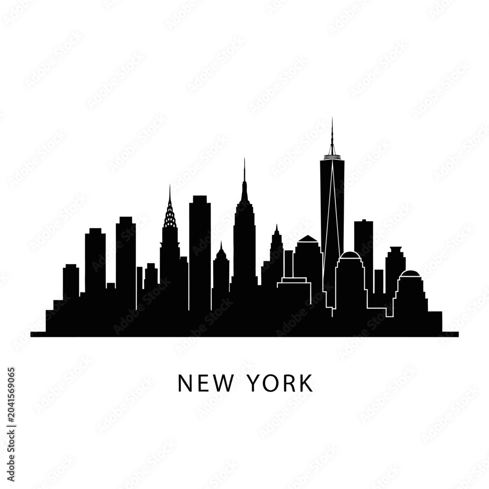 Obraz premium New York City Skyline Silhouette - Black and White Vector Illustration
