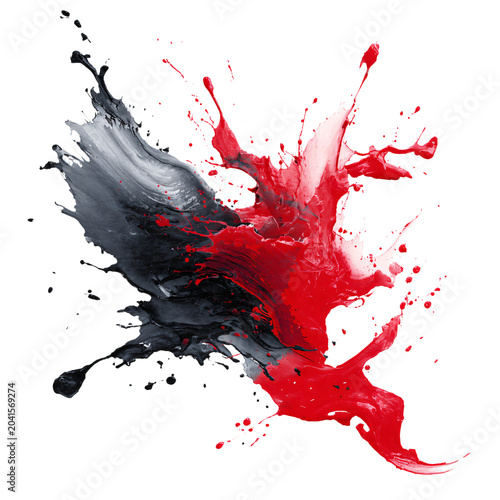 Creative Black and Red Paint Splashes on Transparent Background for Artistic Design Projects