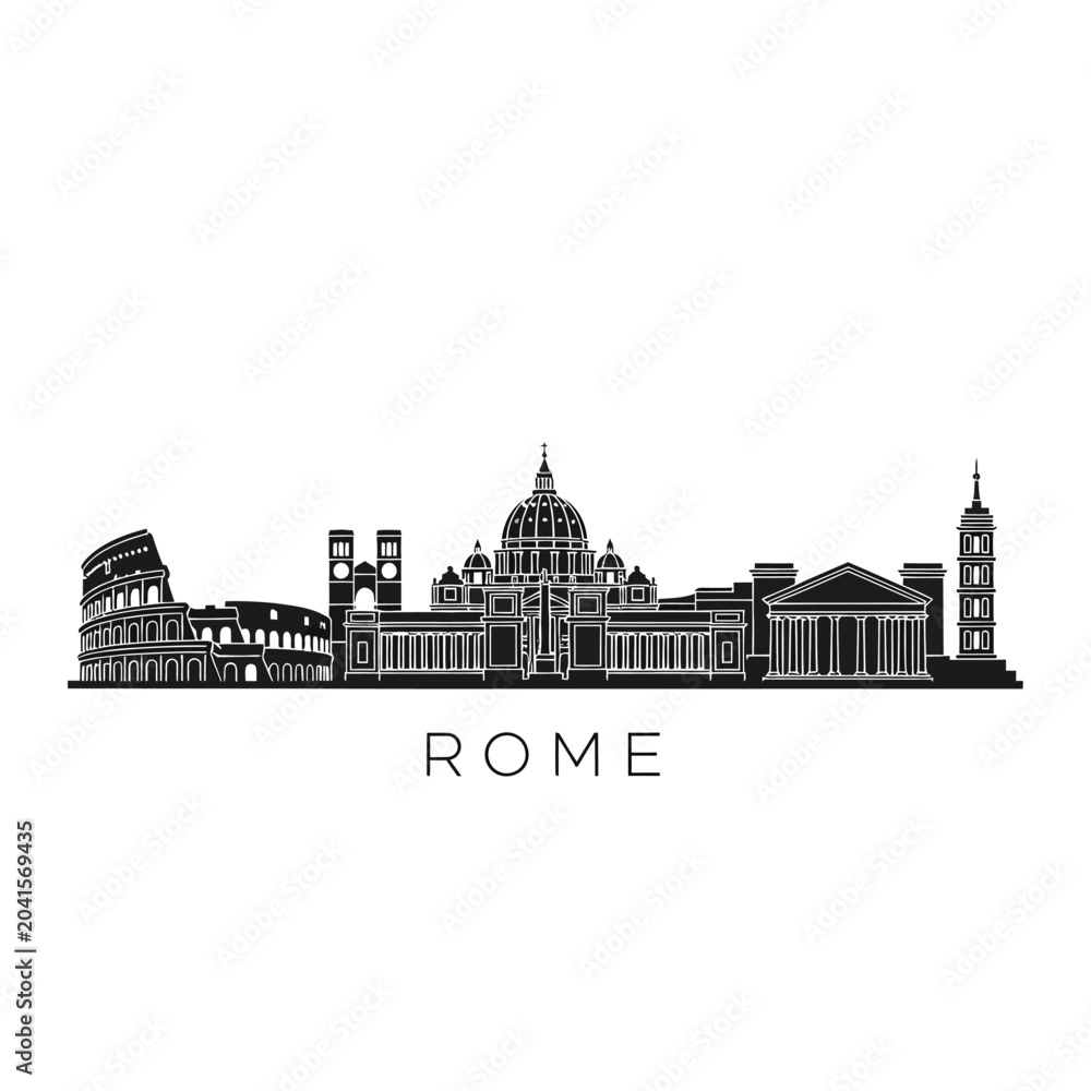 Obraz premium Rome City Skyline Silhouette: Iconic Landmarks Graphic Design