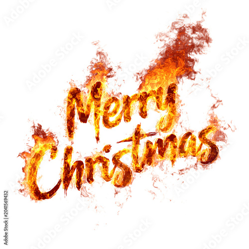 Fiery Merry Christmas Greeting Flames on White Background