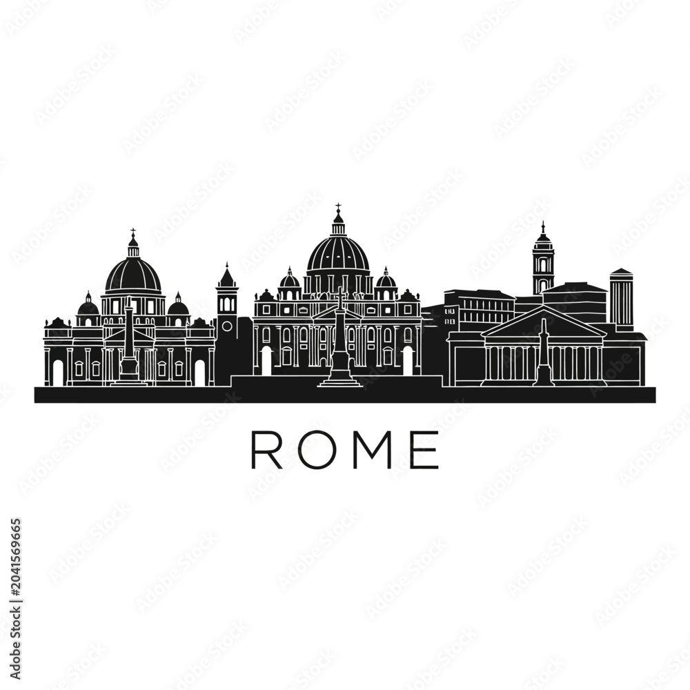 Obraz premium Rome City Skyline Silhouette, Italian Landmark Vector Illustration