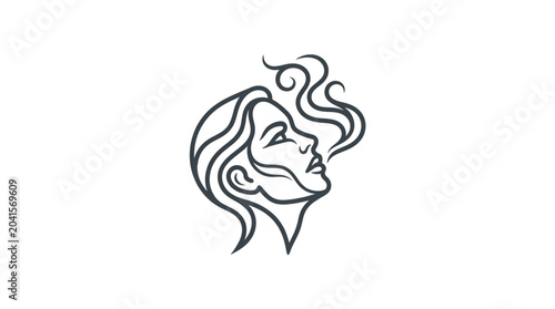 Obraz na plátně Minimalist Line Art Drawing of a Womans Face with Smoke.
