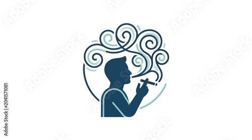 Bild auf Leinwand Silhouette of a man smoking a cigar with swirling smoke.