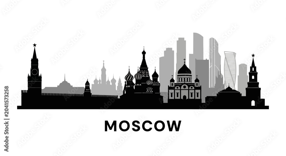 Fototapeta premium Moscow Skyline Silhouette: Urban Architecture, Russian Cityscape