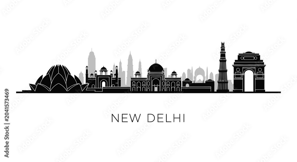 Obraz premium New Delhi Cityscape Silhouette - Architectural Landmarks, India