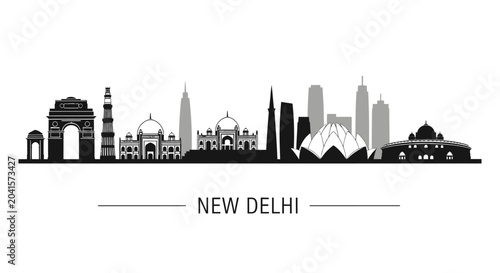 New Delhi City Skyline Silhouette, Vector Illustration
