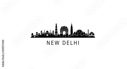 New Delhi City Skyline Silhouette on White Background