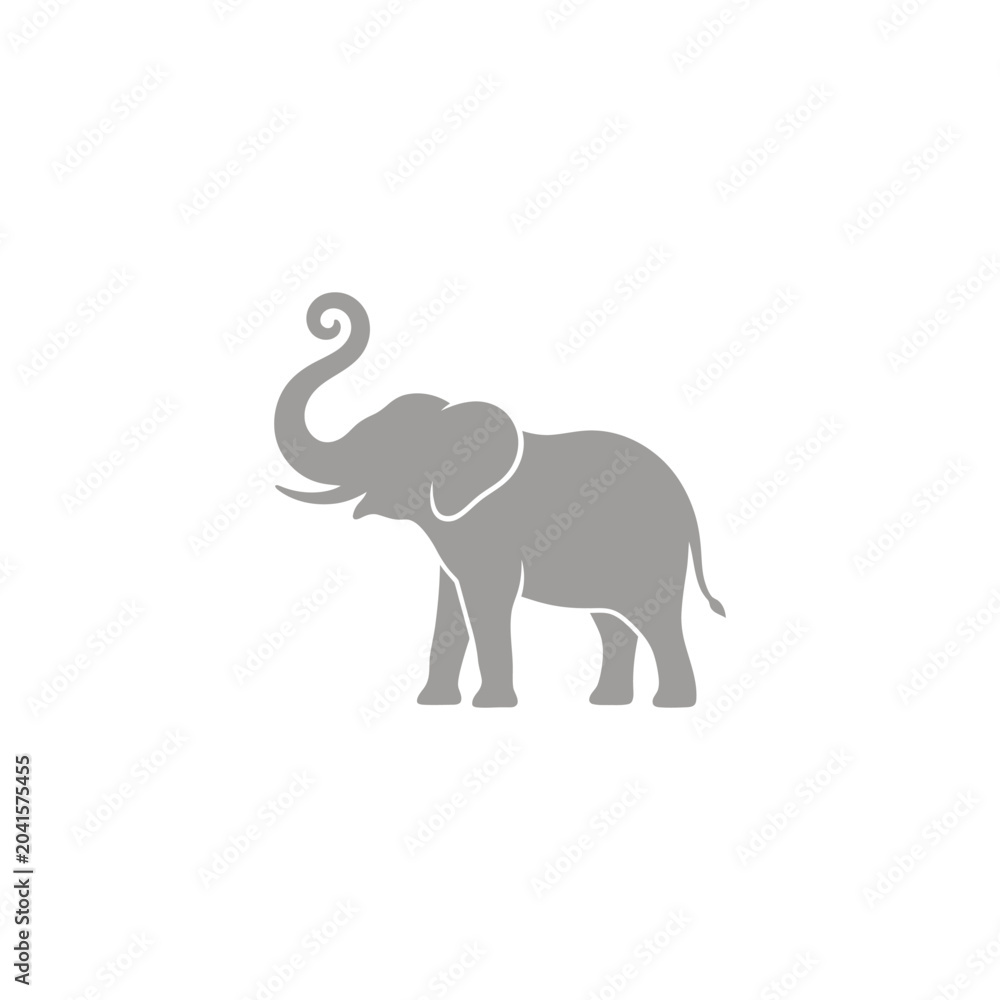 Obraz premium Elephant Silhouette Vector Illustration with Trunk Raised and Playfully Curled for Wild Animal Designs and Logos