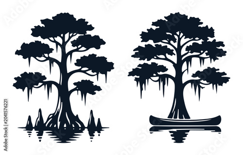 Swamp Cypress Tree Silhouette Vector
