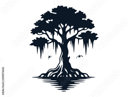 Fotografie Swamp Cypress Tree Silhouette Vector