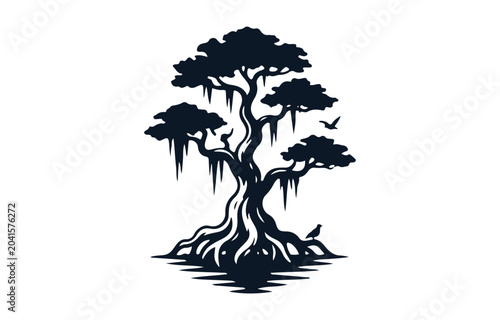 Swamp Cypress Tree Silhouette Vector