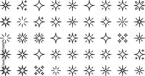 фотографія Elegant Black Outline Sparkle Star Burst and Glitter Icons Mega Collection on Wh