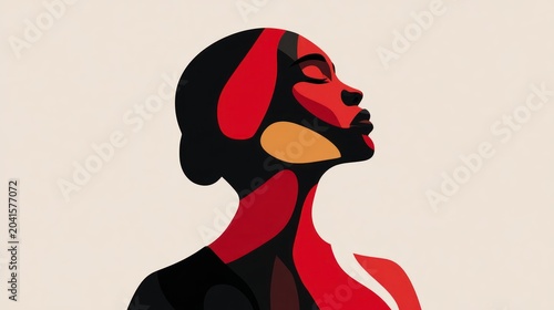 Stylized portrait silhouette depicts a person of color with closed eyes against a pale background.