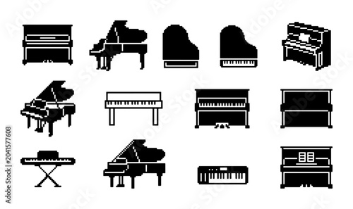 Fotografija Vector Piano Icons Set: Grand, Upright, Keyboard Instruments Collection, Musical