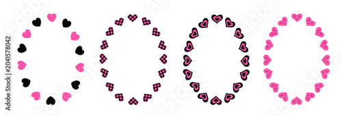 Set of Emo y2k style oval frame. Border with hearts. Aesthetic of 90s, 2000s. Vector illustration for poster, collage, design template.