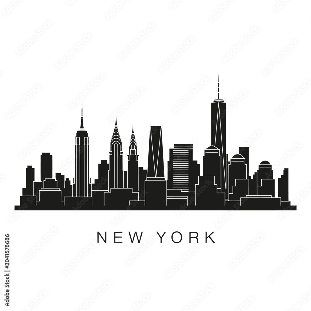 Fototapeta premium New York City Skyline Silhouette - Black and White Vector