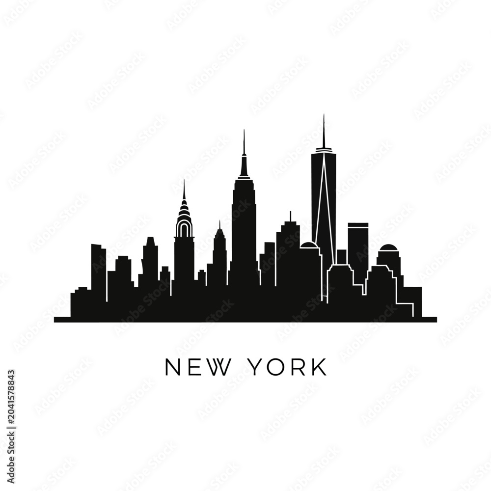 Fototapeta premium New York City Skyline Silhouette on White Background