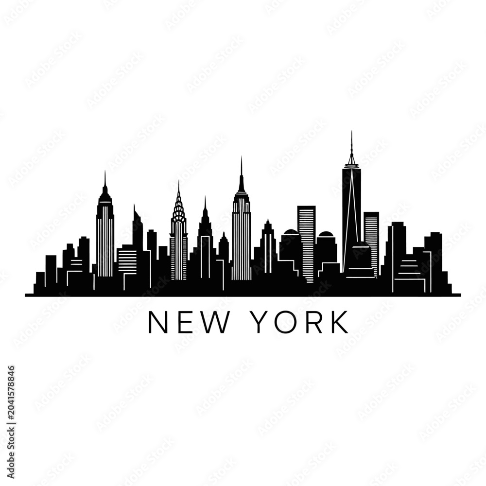 Fototapeta premium New York City Skyline Silhouette on White Background