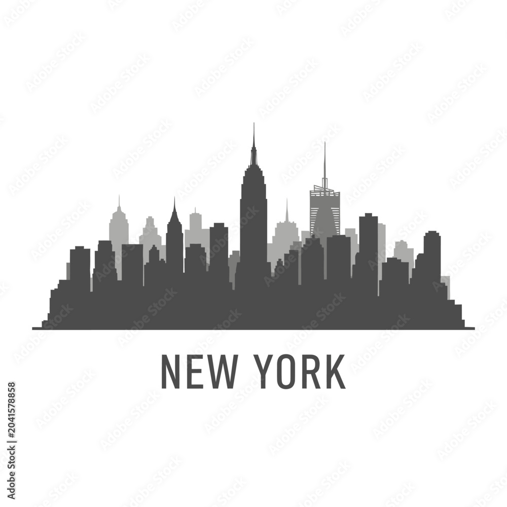 Fototapeta premium New York City Skyline Silhouette on White Background