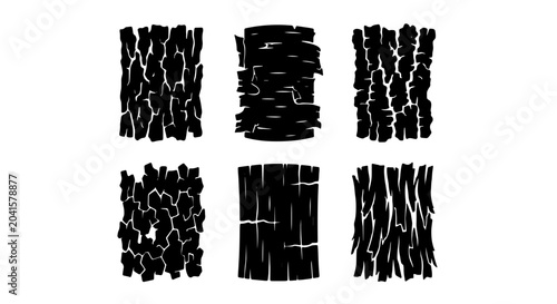 Bild auf Leinwand Six Black and White Vector Textures of Tree Bark Patterns, Organic Wood Grain Su