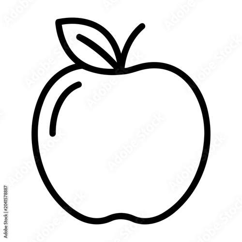 Apple Icon Line Art Vector Illustration Of Fresh Fruit With Leaf For Healthy Food Nutrition Education Minimalist Design
