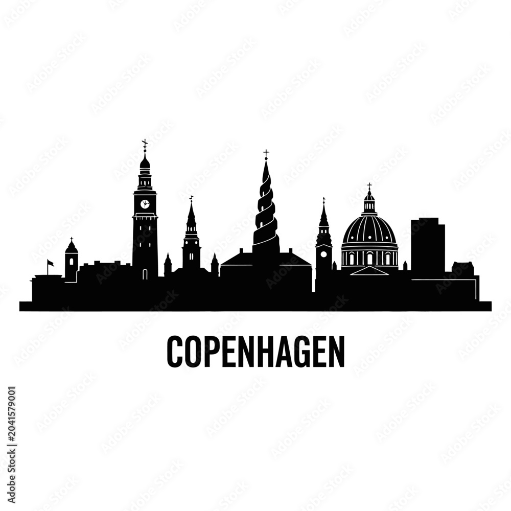 Fototapeta premium Copenhagen Denmark Skyline Silhouette Black and White