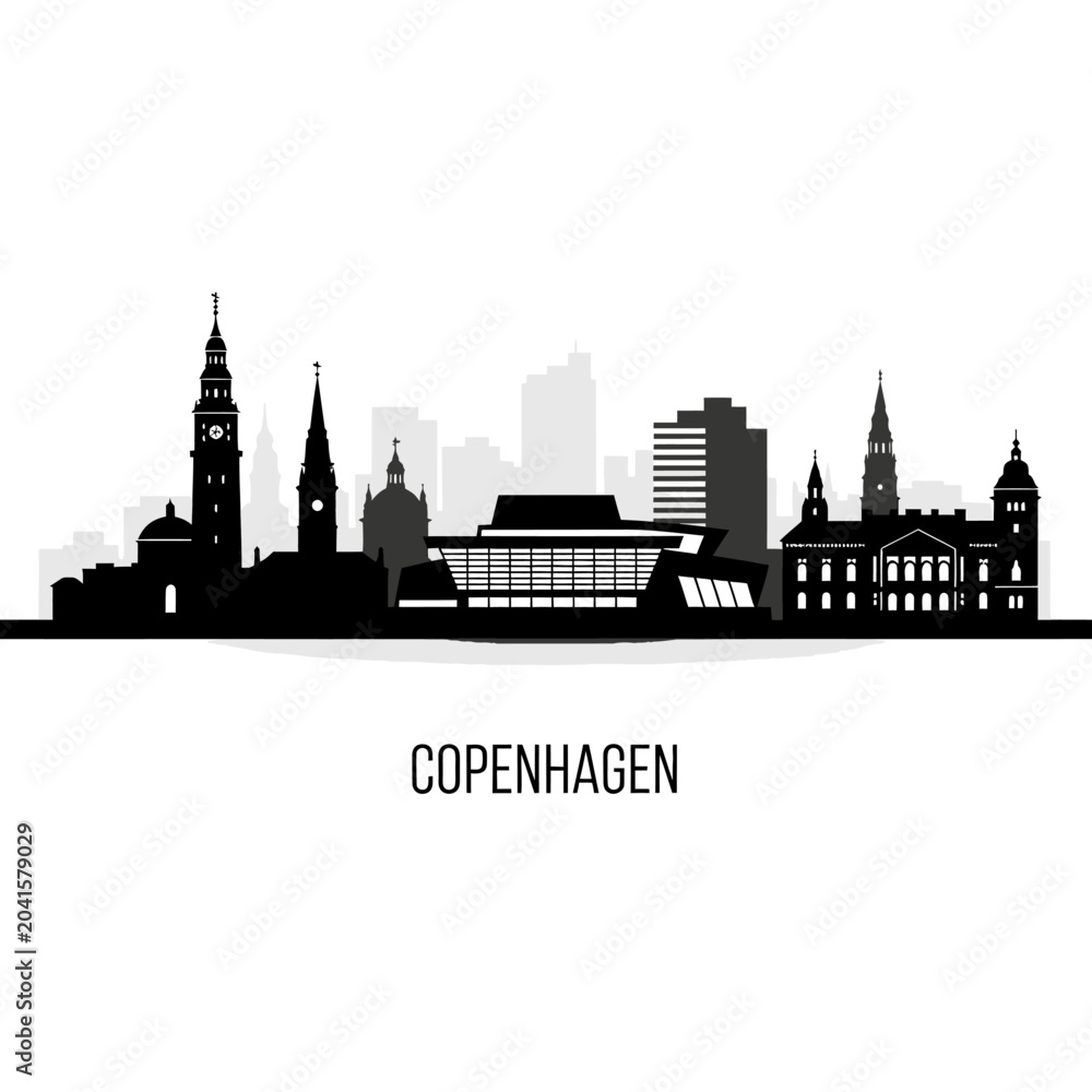 Fototapeta premium Copenhagen Denmark Skyline Silhouette Black and White