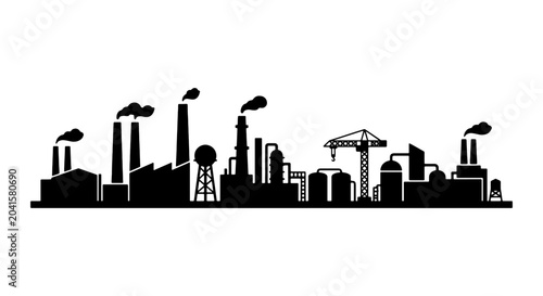 Fotografía Industrial Factory Skyline Silhouette, Manufacturing Plant Landscape, Urban Indu